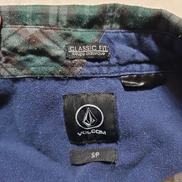 Volcom Mens Small Plaid Snap Button Up Shirt Long Sleeve Classic Fit Green Gray - Picture 6 of 10